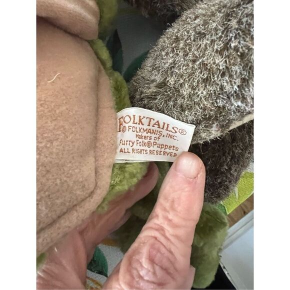 Three vintage plush hand puppets, jack rabbit, raccoon and frog folkmanis, dakin - Picture 9 of 16